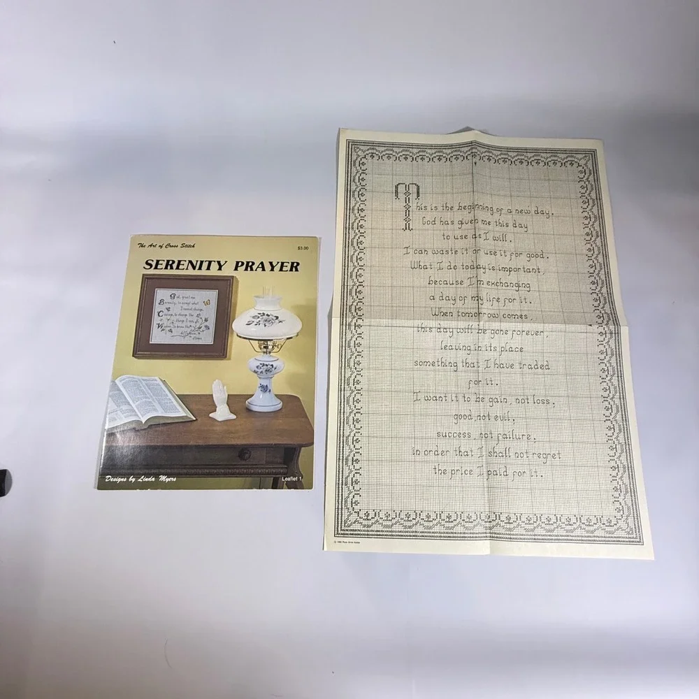 VTG Linda Myers Serenity Prayer Cross Stitch Pattern Chart Religious Cottagecore
